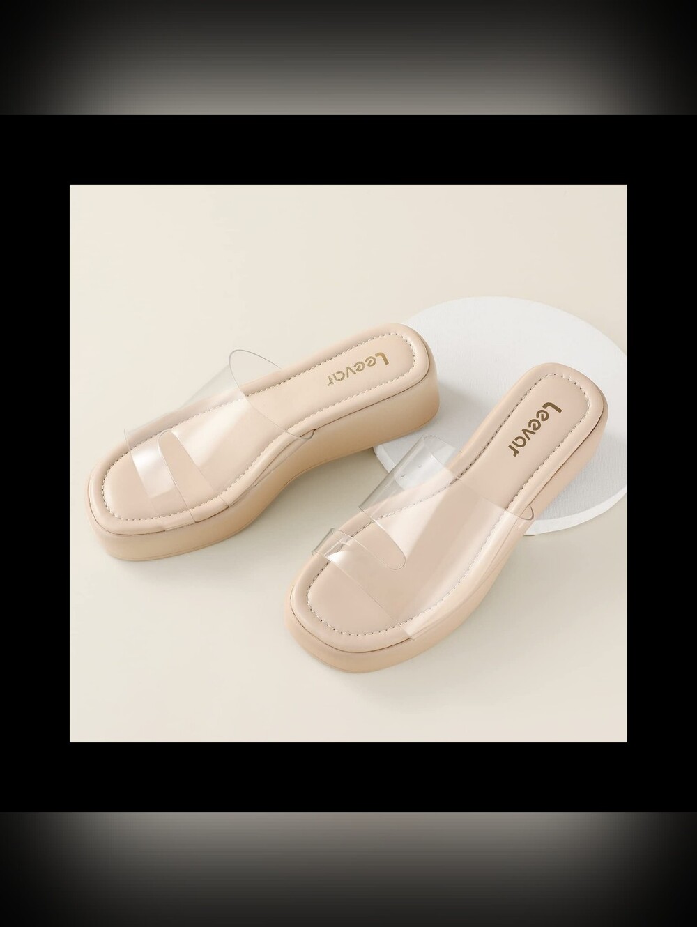 NEW Legvar Size 11 Nude Platform Slides Clear Strap Sandals